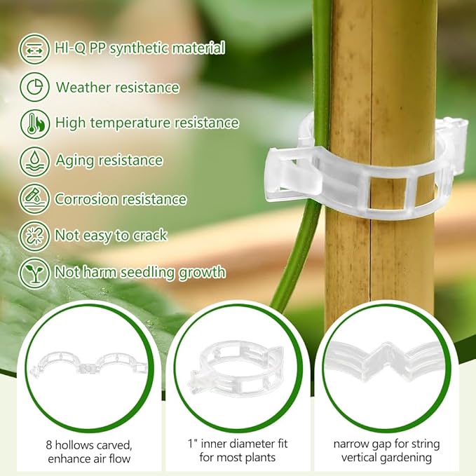 Plant Support Clips, Plastic Garden Fixing Clips for Climbing Plants Tomato Grape Vines, Greenhouse Garden Clips to Keep Plants Upright & Healthy (100, Black)
