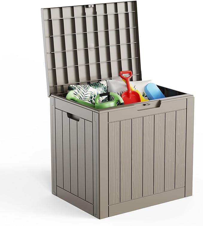 35 Gallon Resin Deck Box Outdoor Storage Box Waterproof for Patio Furniture,Outdoor Cushions,Garden Tools and Pool Supplies（Grey）
