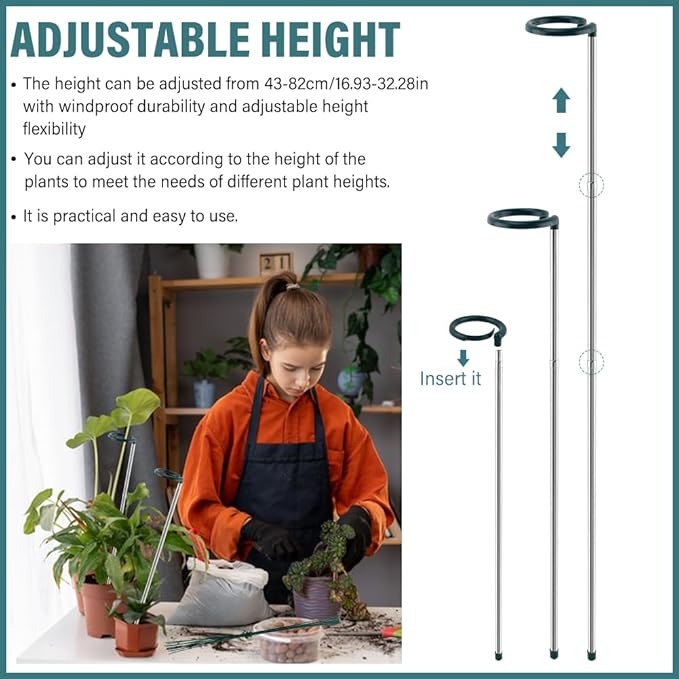 3 Pack Extendable Monstera Plant Support Stakes, Aluminum Alloy, Tomato Stakes Length Adjust from 16.93" to 32.28", Single Stem Support Stakes for Plant Flowers,Rose, Orchid