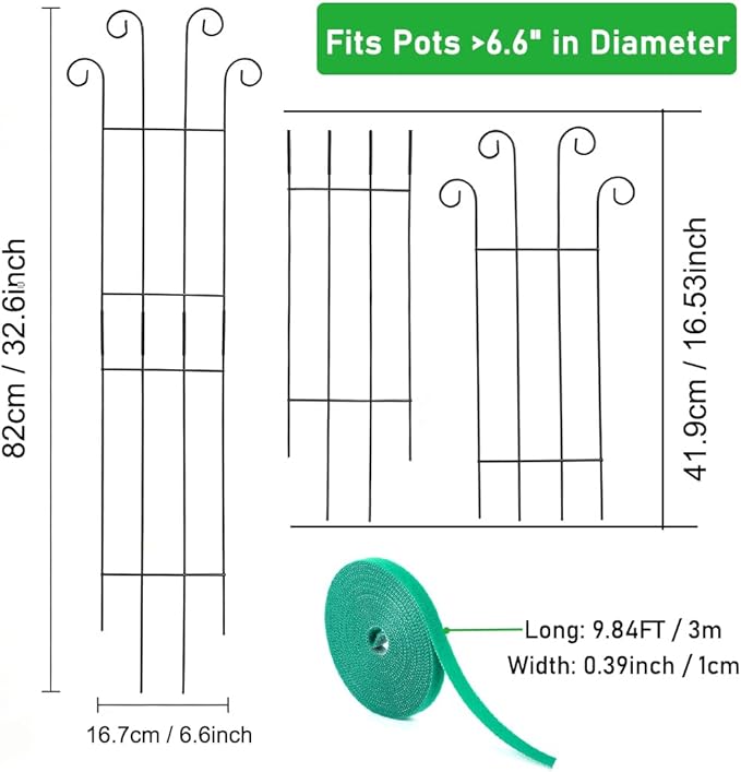 32.6inch Plant Trellis for Climbing Plants Indoors & Outdoor, Garden Trellis for Potted Plants, Rust-Proof Metal Sturdy Yet Gentle Climbing Stakes Support for Ivy Pothos Hoya Monstera (2pcs)