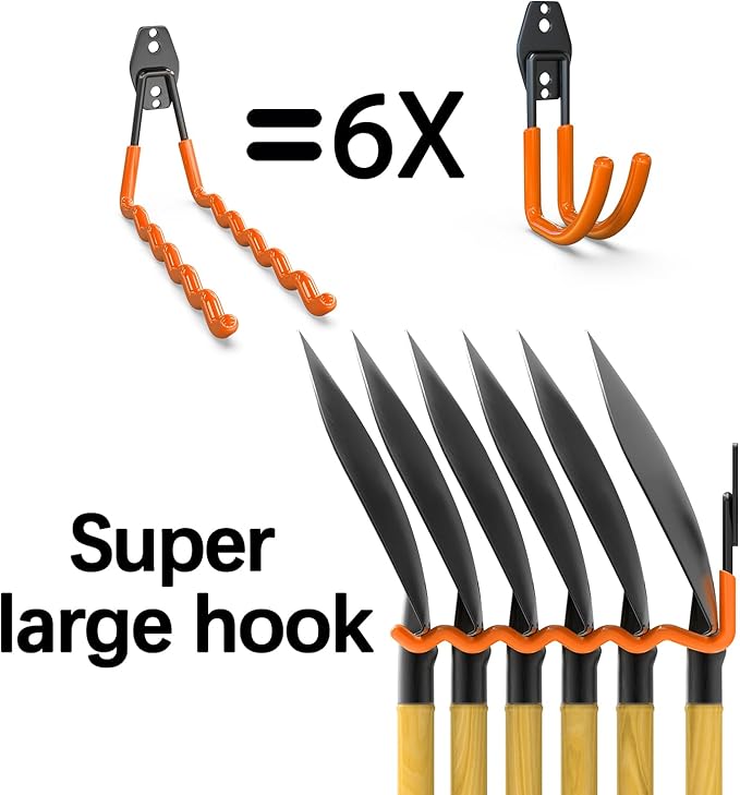 3-H Garage Wall Hooks Heavy Duty 31 Pack, Anti-Slip Steel Wall Mount Storage Hooks for Hanging Ladder Garden Yard Tools, Utility Organizer for Garage Lawn Shed (Orange)