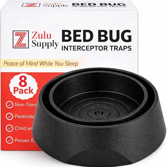 Bed Bug Interceptor Traps – Black 8-Pack Passive Monitor & Detection Trap – Universal Fit for Bed & Furniture Legs – Reusable Non-Climbable Wall Pest Control Protection (Black 8-Pack)