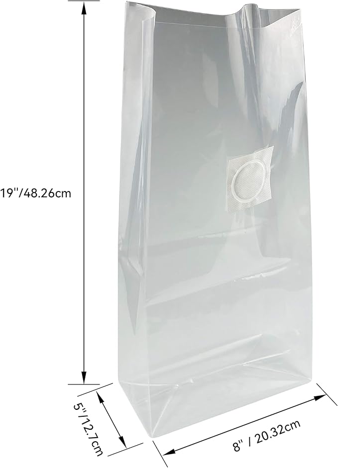 HFS(R Mushroom Grow Bags with 0.5 Micron Filter Patch 3mil Sealable Breathable Polypropylene Bag for Substrate Autoclavable Mushroom Cultivation 8" X 5" X 19" 10pcs/Pack