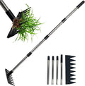 Weed Puller Tool Stainless Steel 8 Tines Manual Weeder Tool with Adjustable Length Handle, Weeder Rakes for for Yard, Patio, Lawn and Garden