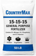 CountryMax 15-15-15 All Purpose Fertilizer, 50 lb Bag, Balanced Nutrition for Flowers & Vegetable Beds, Raised Gardens, Lawns & Grass, Supports Soil Health and Consistent Growth