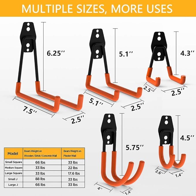 12pack Steel Garage Storage Utility Double Hooks Organizer Heavy Duty Wall Mount Tool Holder for Organizing Power Tools Ladders Bulk Items