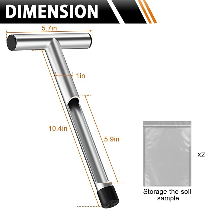 12 Inch Stainless Steel Soil Sampler Probe, T-Style Handle, for Soil Sampling, Plant Care, Farm, Lawn Garden
