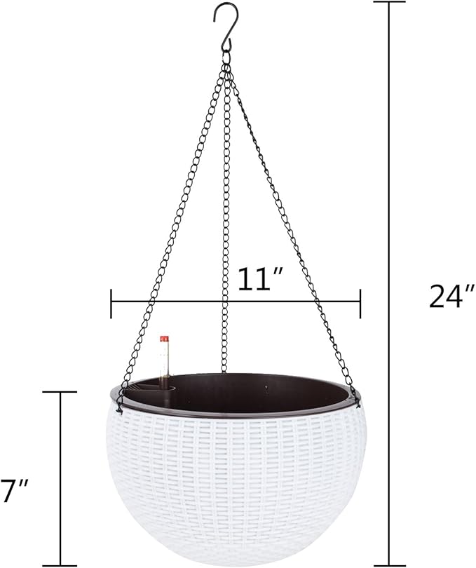 Vencer 11 Inch Round Resin Self Watering Hanging Basket,Water Indicator,Modern Decorative Planter Pot for All House Plants,White,VF-050