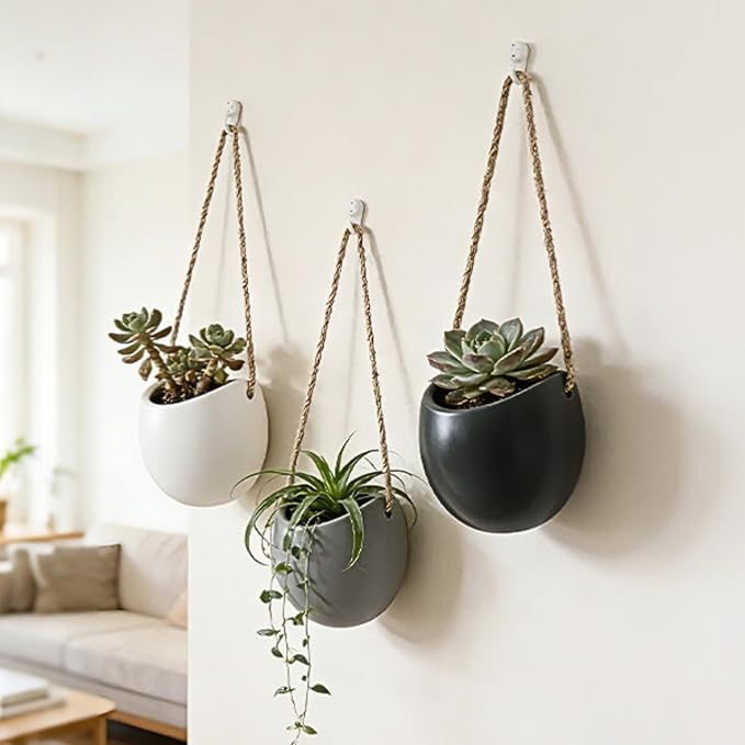 Set of 3 Ceramic Wall Hanging Pocket Planters for Small Plants & Artificial Greenery, Wall Decor for Bathroom Living Room Kitchen Bedroom Corridor Office