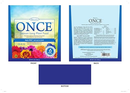 Breck's Once™ Season-Long Plant Food 3 lb. bag - A specially formulated fertilizer designed for all indoor or outdoor plant types - Due to state regulations we can't ship to California or Pennsylvania