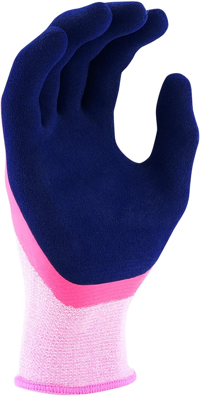 Miracle Gro Women's Double Dipped Sandy Foam Latex Gardening Work Gloves, Water Resistant, Excellent Grip Pink/Purple, Medium