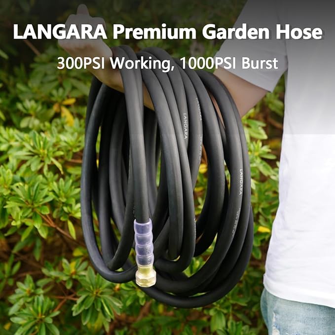 Heavy Duty Premium Garden Hose 200ft x 3/4", 300PSI Working, 1000PSI Burst, Hybrid Rubber Water Hose with Transparent Swivel Handle - Hot/Cold Water - Five Layered Braiding with Brass fittings (Black)