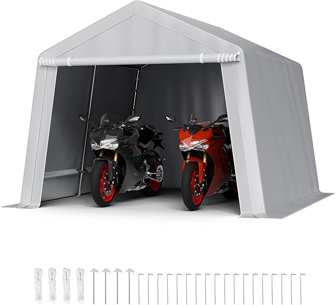 VEVOR Portable Shed Storage Shelter Outdoor, 10x10x8.5 ft Heavy Duty Instant Storage Tent Tarp Sheds with Roll-up Zipper Door and Ventilated Windows for Motorcycle, Bike, Garden Tools