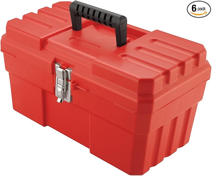 Akro-Mils 09514 ProBox Plastic Toolbox with Removable Tray for Tools,Hobby or Craft Storage,14-Inch x 8-Inch x 8-Inch,Red,(Pack of 6)