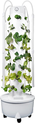 HX Hydroponic Tower | High Capacity Tower | Hydroponics Growing System Kit | Food Grade with 40 Net Pots (with LED Grow Lights)