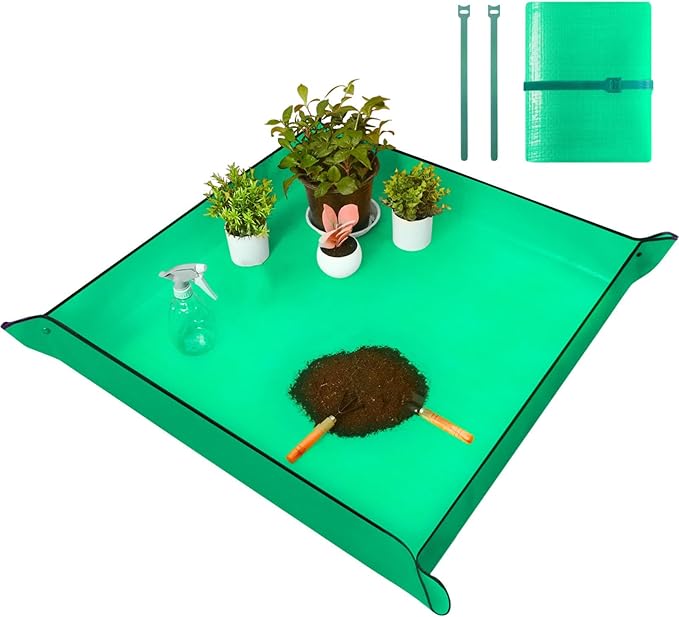 Emycool 26.8" x 26.8" Repotting Mat for Indoor Plants Transplanting Control Mess, Waterproof Potting Mat Portable Planting Potting Tray Gardening Gifts for Women and Plant Lovers, Green