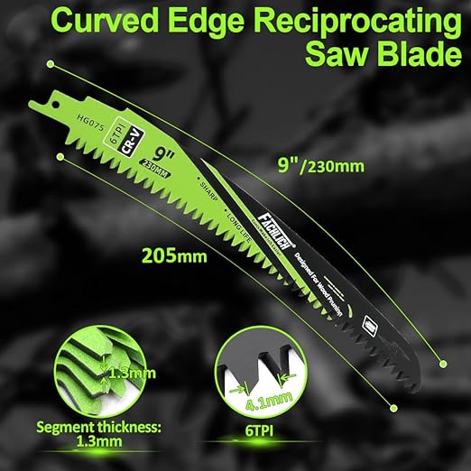 Japanese Teeth Reciprocating Saw Blade 9Inch - Saber Saw Blades Wood Pruning, 10pcs Curved Edge 6TPI for Tree Trimming, Wood/PVC Pipe Cutting