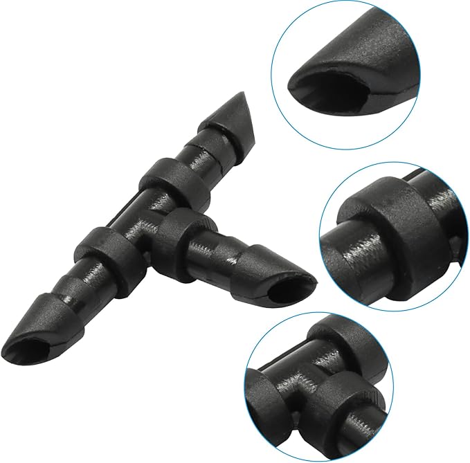 Drip Irrigation Tee Fittings Kits - 120 Pieces 1/4 Inch Barbed Connector Kit for Leak-Proof Garden Watering System, Robust Plastic Tube Fittings for Lawn, Greenhouse & Raised Beds (Black)