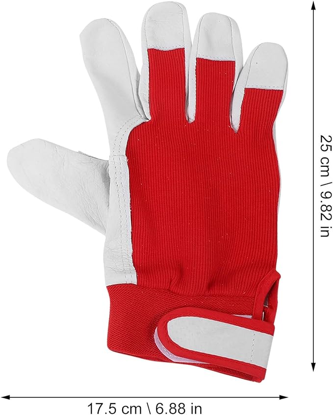 BESPORTBLE Thorn Proof Gardening Gloves for Men and Women, Small Breathable Work Gloves with Puncture Resistance and Wear-resistant Red Leather Palm for Outdoor Lawn Care