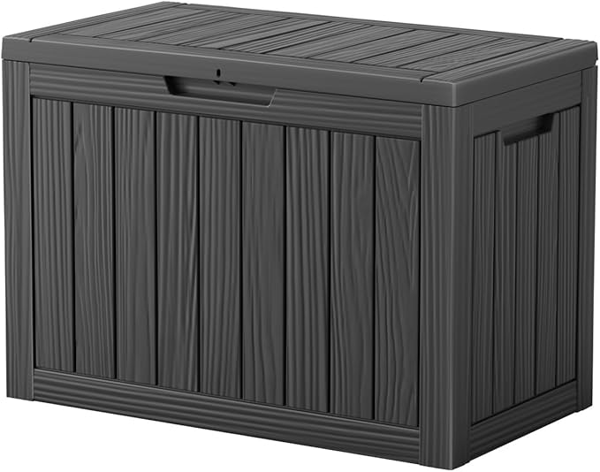 Vixzen 45 Gallon Resin Deck Box, Lockable Outdoor Storage Box for Patio Cushions Storage Furniture,Garden Tools, Pool Supplies, Weatherproof and UV Resistant（Black，45 Gallon）