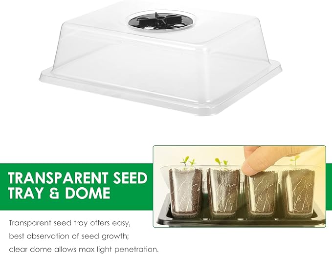 10 Pack Seed Starter Trays 12-Cell Seedling Box with Humidity Adjustment Transparent Domes and Base Trays for Garden Seedling Seed Starting Growing Germination