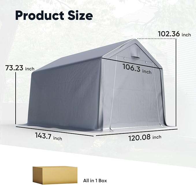 Quictent 10x12FT Large Outdoor Storage Shed Workshop Shelter with Roll-Up Mesh Windows, Heavy Duty Portable Garage for Riding Mower, Garden Equipment Waterproof Tent with Reinforced Frame, Sliver Gray