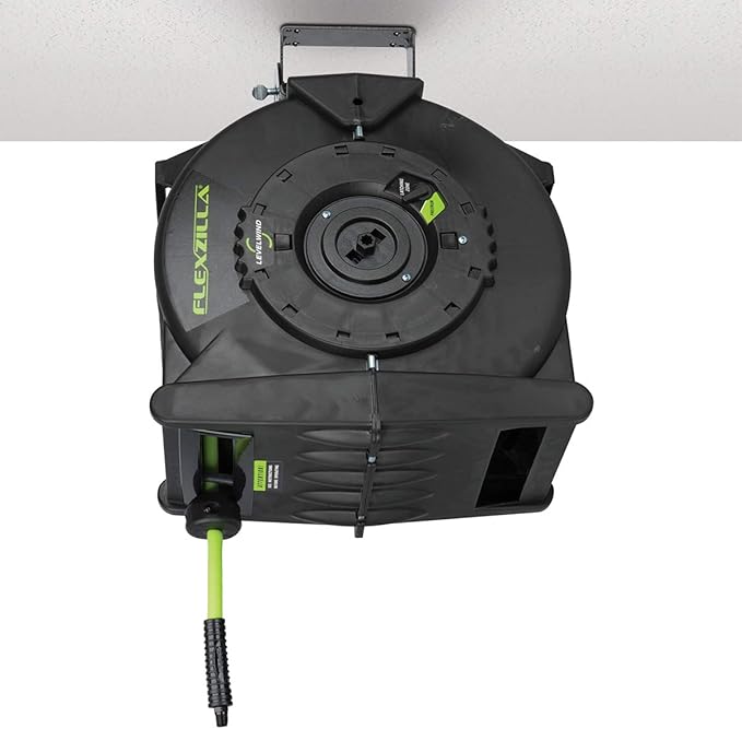 Flexzilla Pro Levelwind Retractable Air Hose Reel, 3/8 in. x 50 ft., Heavy Duty, Lightweight, Hybrid, ZillaGreen - L8305FZ
