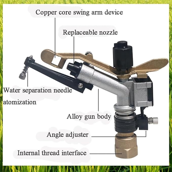 1.0" Agriculture Farm Irrigation Sprinkler Lawn Sprinkler Irrigation Spray Gun Large-Area Watering Spray 360° Rotary Farm Lawn Garden Irrigation, Pack of 2