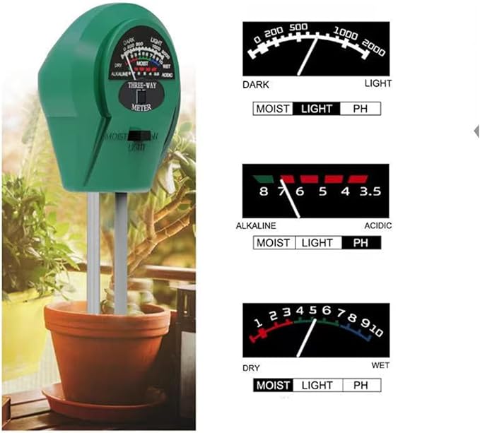 3-in-1 Soil Moisture Meter with Light & pH Sensor, Plant Soil Tester Kit for Indoor/Outdoor Garden Use