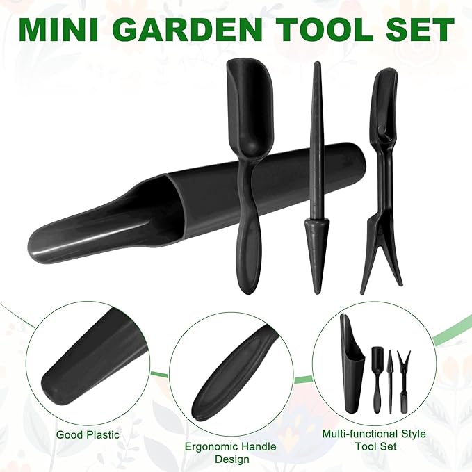 M METERXITY 1-Set Garden Shovel Hand Tools Transplanting Succulent Cultivation Digging Scoops Kits, Plastic Mini Garden Tool Set for Bonsai Potting/Flower Planting [Black]