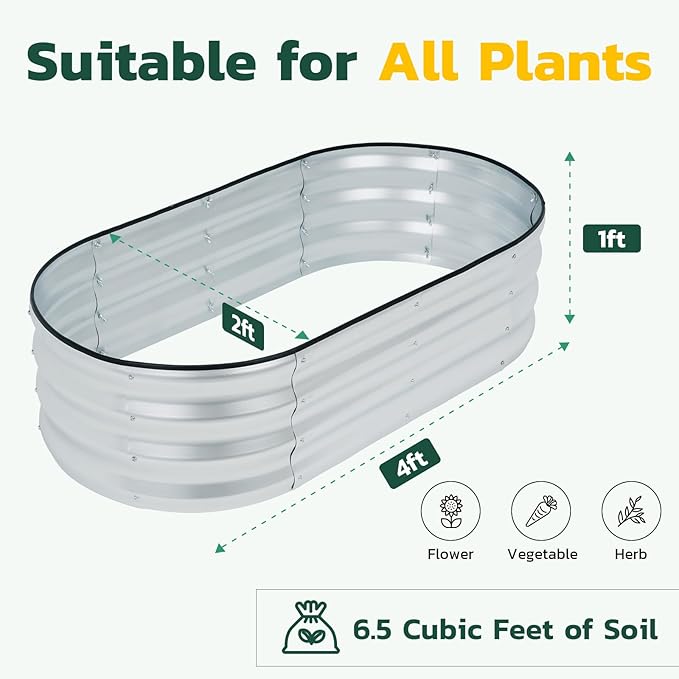 LINEX Galvanized Raised Garden Bed 4x2x1 ft, Metal Raised Garden Beds Outdoor Planter Boxes Clearance for Gardening Vegetables Flowers Herbs Above Ground