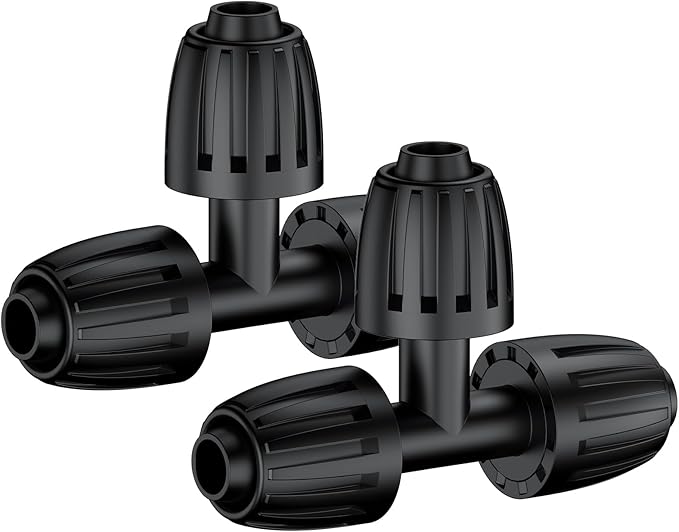Pawfly 15 Pcs Drip Irrigation Fittings for 1/2 Inch Irrigation Tubing (1/2" ID x 0.64" OD), 1/2" Drip Line T Connectors with Anti-Drop Lock Nuts, Barbed Tees for Garden Irrigation System