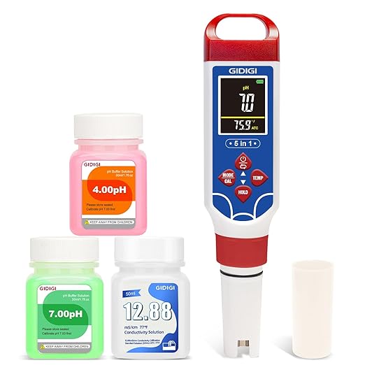 5 in 1 Digital pH Meter TDS EC Temp. Salinity Tester, Update Color Screen Pool Salinity Meter with Calibration Kit, Hydroponic pH Reader with Reset Function for Aquarium Reef Tank Cooking water