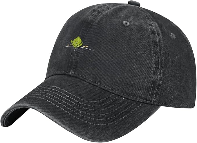 Black Seeds Sprouting Printed Washed Cowboy Baseball Cap for Adults - Stylish and Breathable Hat