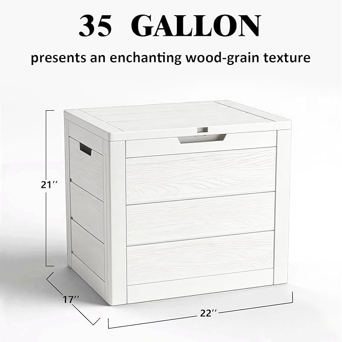 35 Gallon Deck Box, Lockable Waterproof Resin Storage Box for Patio, Indoor & Outdoor Use, for Cushions, Accessories, Package Delivery & Garden Tools (White)