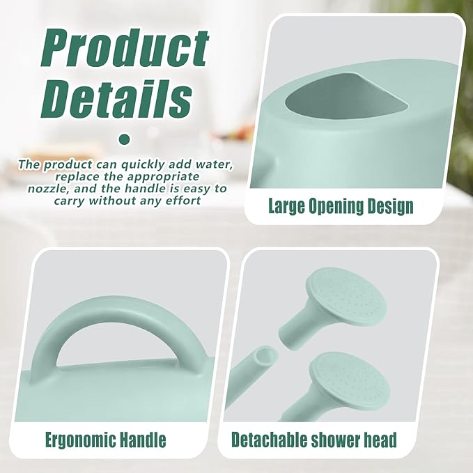 Indoor and Outdoor Watering Can - Long Spout -1/2 Gallon (64oz) - Light Green