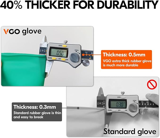 Vgo... 1-Pair Reusable Household Gloves, Rubber Dishwashing gloves, Extra Thickness, Long Sleeves, Kitchen Cleaning, Working, Painting, Gardening, Pet Care (Size XL, Green, HH4601)