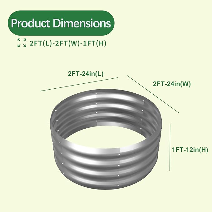 Galvanized Garden Bed Kit for Vegetables/Herbs/Flowers, Raised Planter Box, Outdoor, 2x2x1 Feet