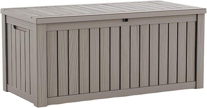 150 Gallon Large Outdoor Storage Box Waterproof, UV Resistant Resin Deck Box with Hydraulic Rod & Lockable Latch for Patio Furniture, Outside Storage Box for Garden Tools, Patio Cushions, Gray