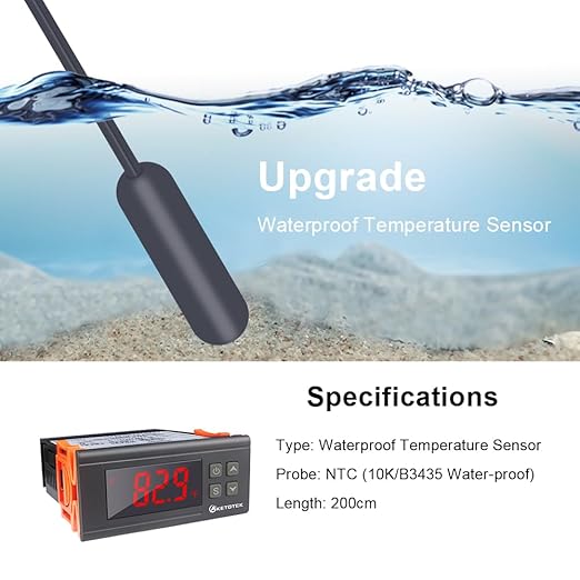 KETOTEK Digital Temperature Controller AC110V 10A Fahrenheit Thermostat with 2m Waterproof Sensor 2 Relays Heating Cooling Incubator
