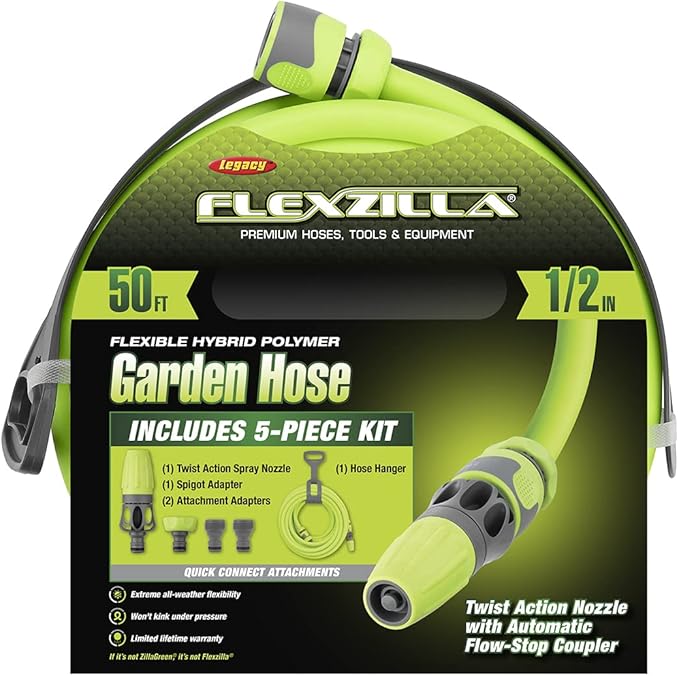 Flexzilla HFZG12050QN Garden Hose Kit with Quick Connect Attachments | Lightweight Coils Easily | Quick Connect Couplers | Won't Kink Under Pressure