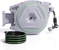 Retractable Garden Hose Reel 5/8 in x 100 ft, Heavy Duty Wall Mounted Water Hose Reel with 9-Pattern Nozzle, Any Length Lock, Automatic Slow Return System, 180° Swivel Bracket, UV Resistant