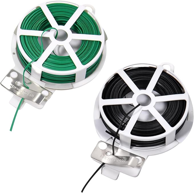 164 Feet (50m) Twist Ties, 2 Reels Garden Wire Garden Plant Ties with Cutter Reusable Multifunctional Garden Ties Plant Support for Gardening and Office Home Organization, Green and Black
