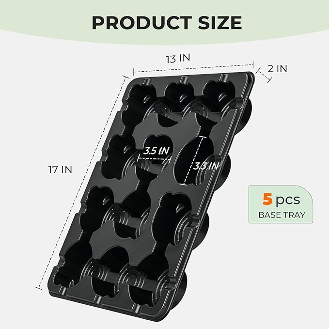 homenote 4 Inch Seed Starting Trays 5 Pack, 12-Cell Seedling Starter Trays for Indoor Outdoor Growing, Plant Starter Germination Trays for Pots Seedlings Compatible with 4" Nursery Pots