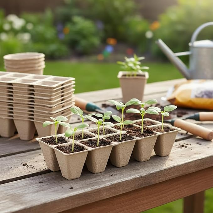 300 Cells Peat Pots Seed Starter Tray 30 Packs Biodegradable Seedling Pots Germination Trays Peat Pot for Seedling Organic Seed Starting Trays kit with (30 packs-300cells)