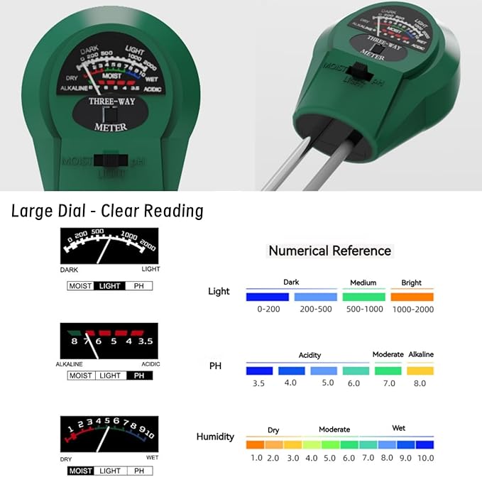 Soil Tester 3-in-1 Soil Moisture/Light/PH Tester Moisture Meter for Plants Water Meter Gardening Tools Hydrometer for Garden Indoor Outdoor Plants Soil Meter