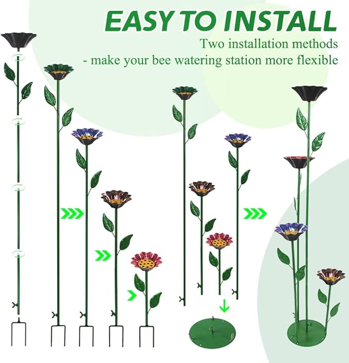 dreamysoul 4 Pack Bee Watering Station, 2-in-1 Bee Feeder & Waterer with Flower Design for Garden Yard