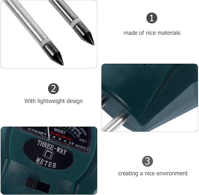 INOOMP 3-in-1 Soil Tester for Gardening Ph Meter and Soil Moisture Hygrometer for Indoor and Outdoor Plants Lawn Garden and Farm Use