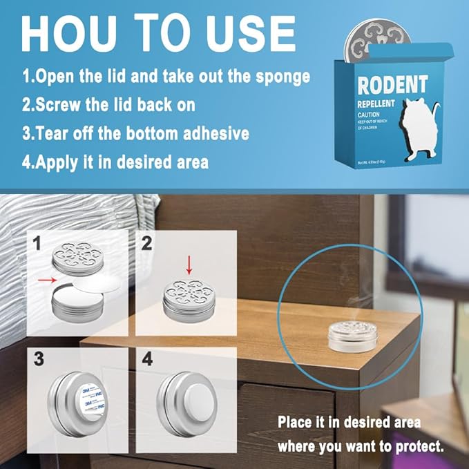 Rodent Repellent for Cars with Peppermint Oil, Mouse Repellent for Cars, Mice Repellent for Indoor Outdoor, Rodents Repellent for House, Rat Deterrent Outdoor -2P