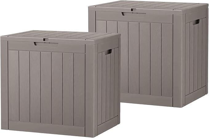 32 Gallon Outdoor Storage Box, Resin Deck Boxes Outdoor Waterproof For Patio Furniture, Garden Tools, Pool Supplies, Lockable And UV Resistant (a Set of 2,Striped Gray)